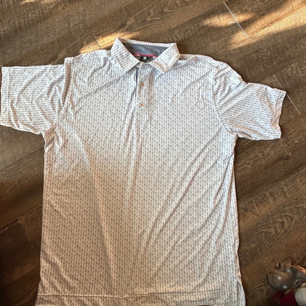 FootJoy FJ Mens Large White Novelty Print Golf Polo Shirt Thousand Hills Patch